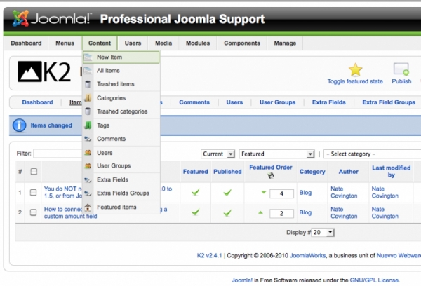 Joomla Admin Menu Module - Tweaked for K2