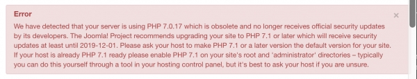 Joomla Error: PHP 7.1 or later - do I need to update?