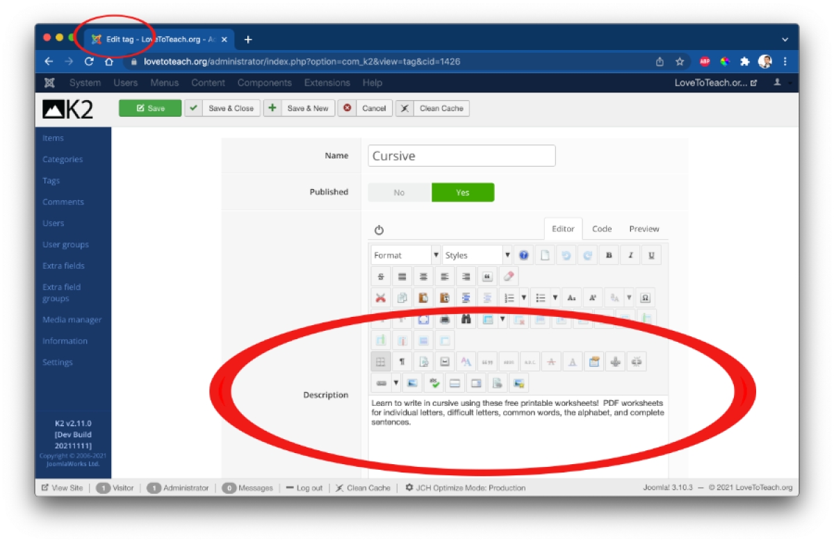 Joomla + K2 Customization: Adding Descriptions to Tags