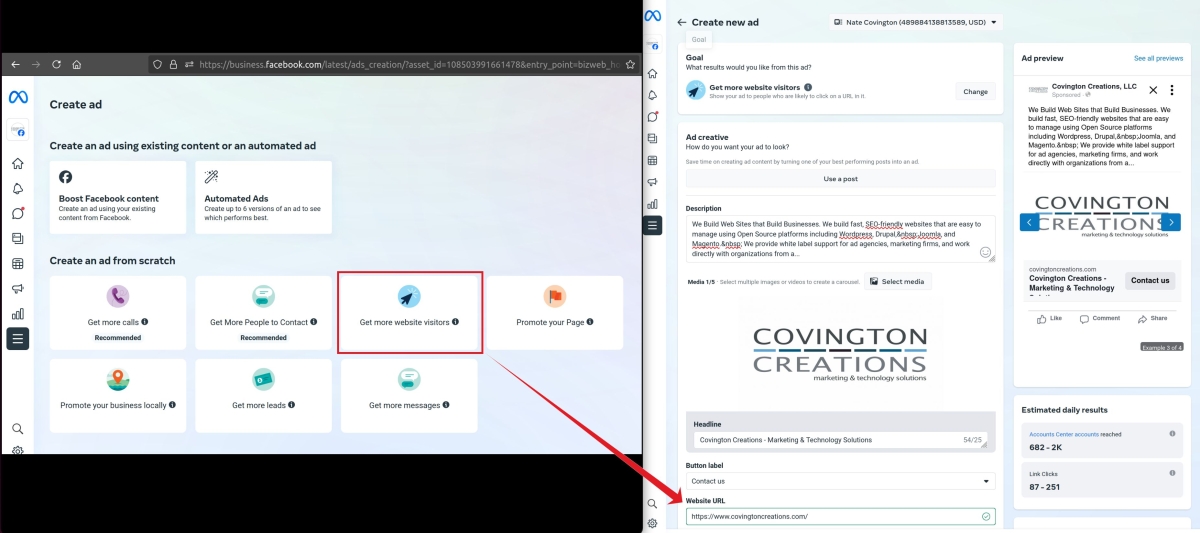 Boosting Facebook ads that (actually) link to your company website