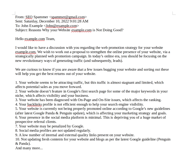 Subject: Reasons Why your Website example.com is Not Doing Good?