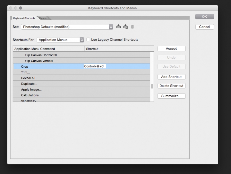 How to add 'crop' keyboard shortcut to